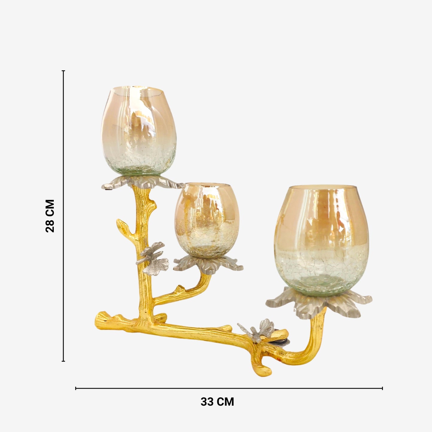 Shataj Decorative Aluminum Candle Stand with Glass in Gold