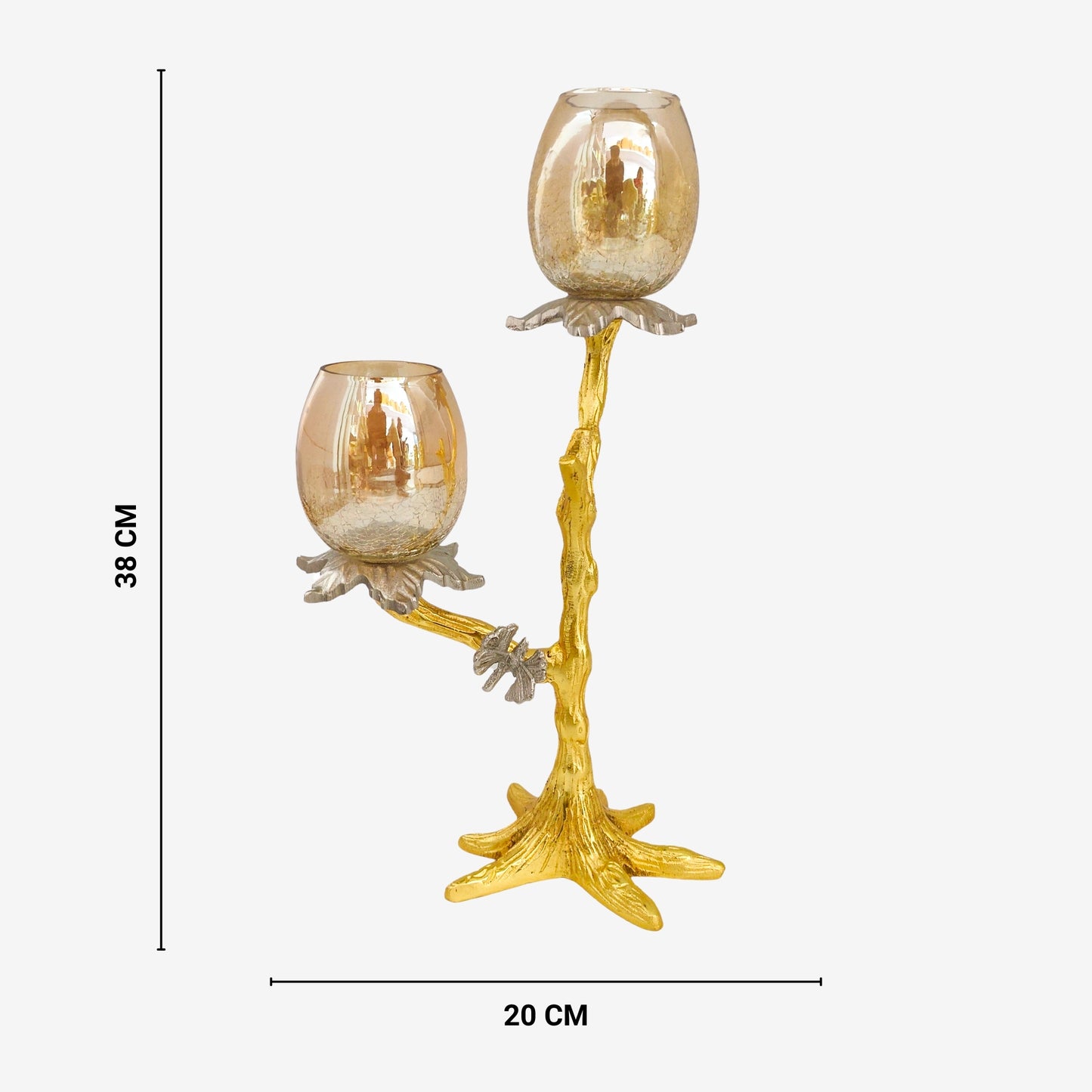 Shataj Decorative Aluminum Candle Stand with Glass in Gold