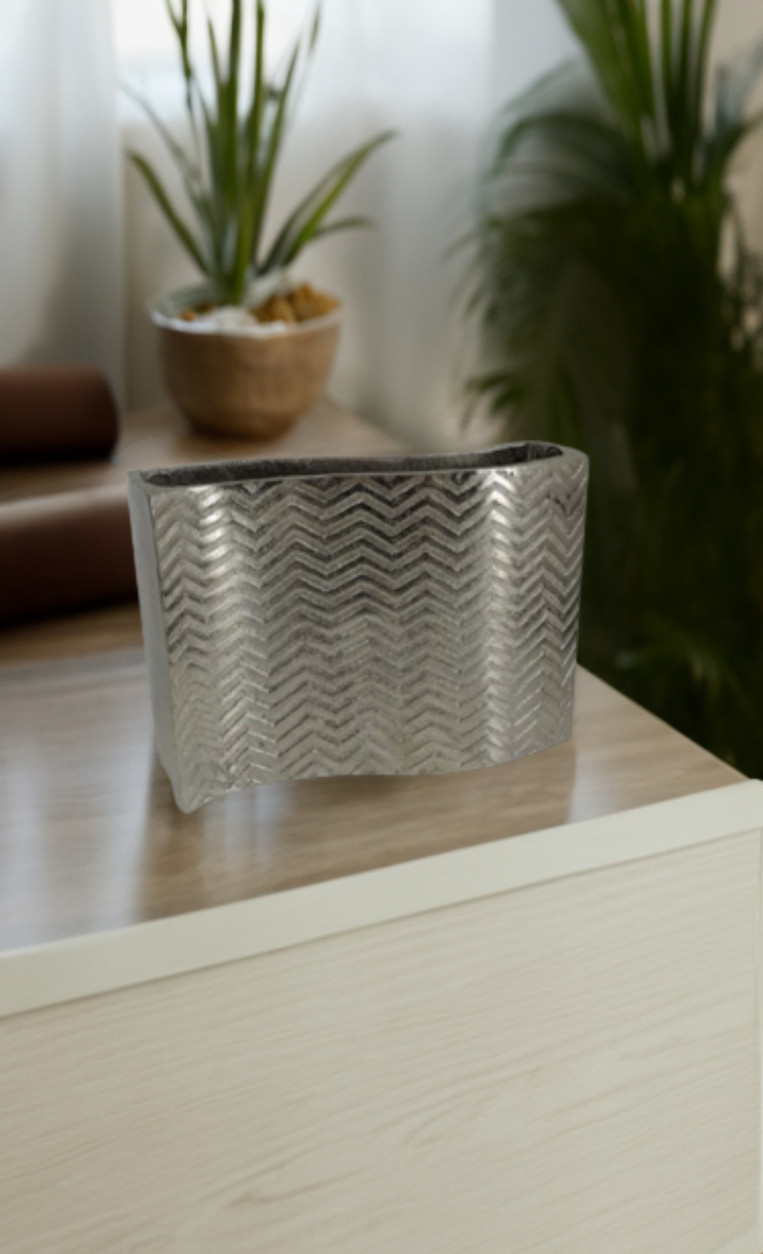 Shataj Decorative Aluminum Table Vase in Wave Texture