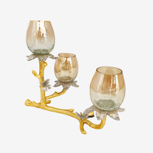 Shataj Decorative Aluminum Candle Stand with Glass in Gold