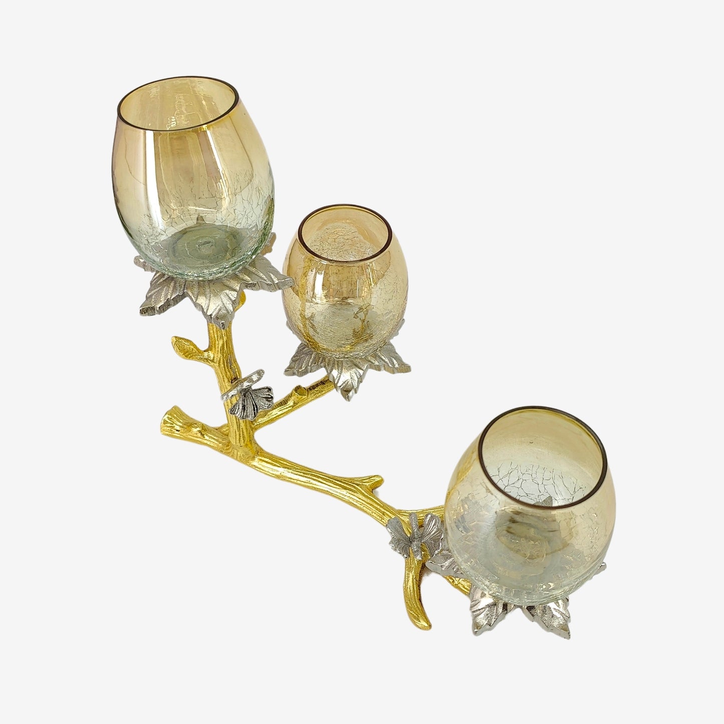Shataj Decorative Aluminum Candle Stand with Glass in Gold