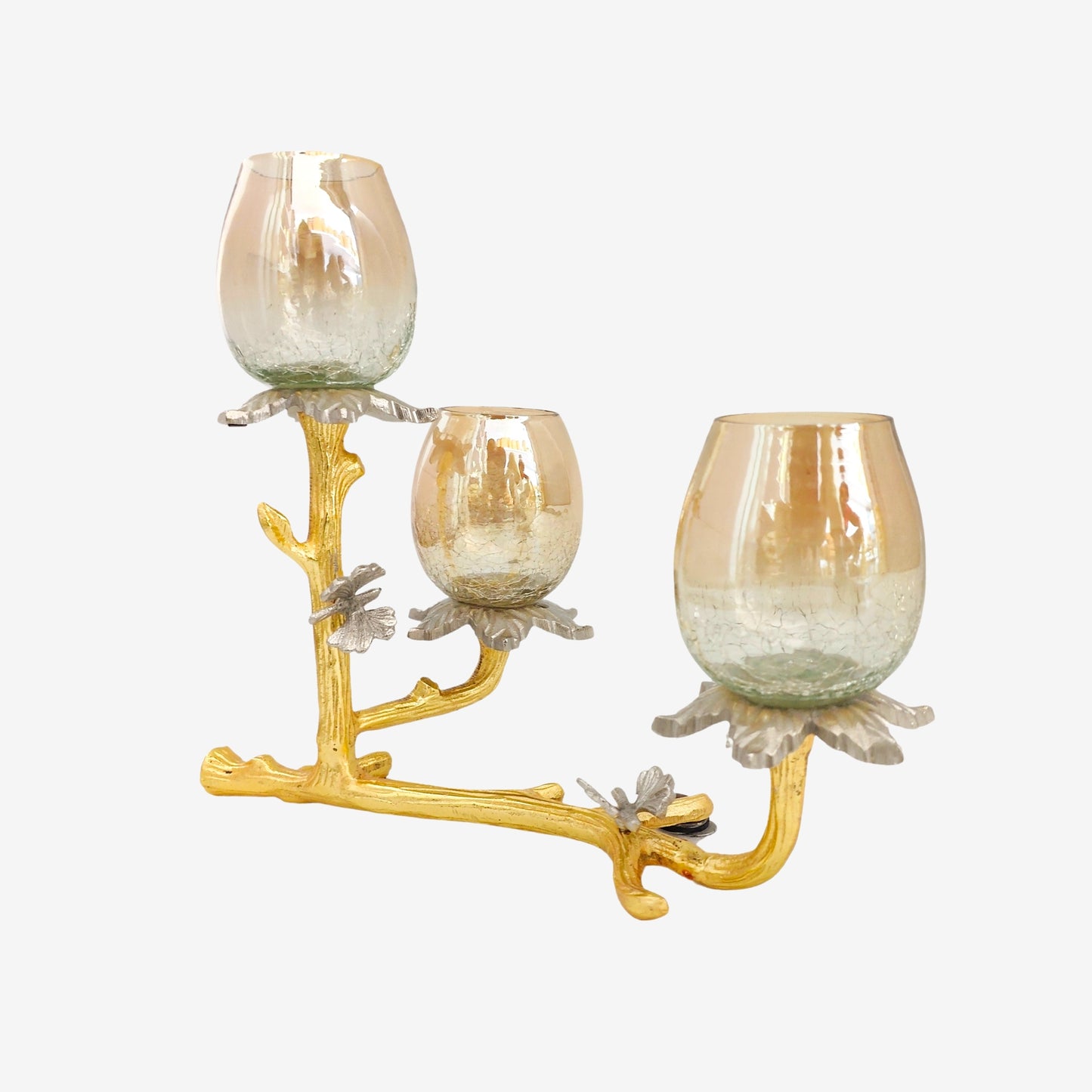 Shataj Decorative Aluminum Candle Stand with Glass in Gold
