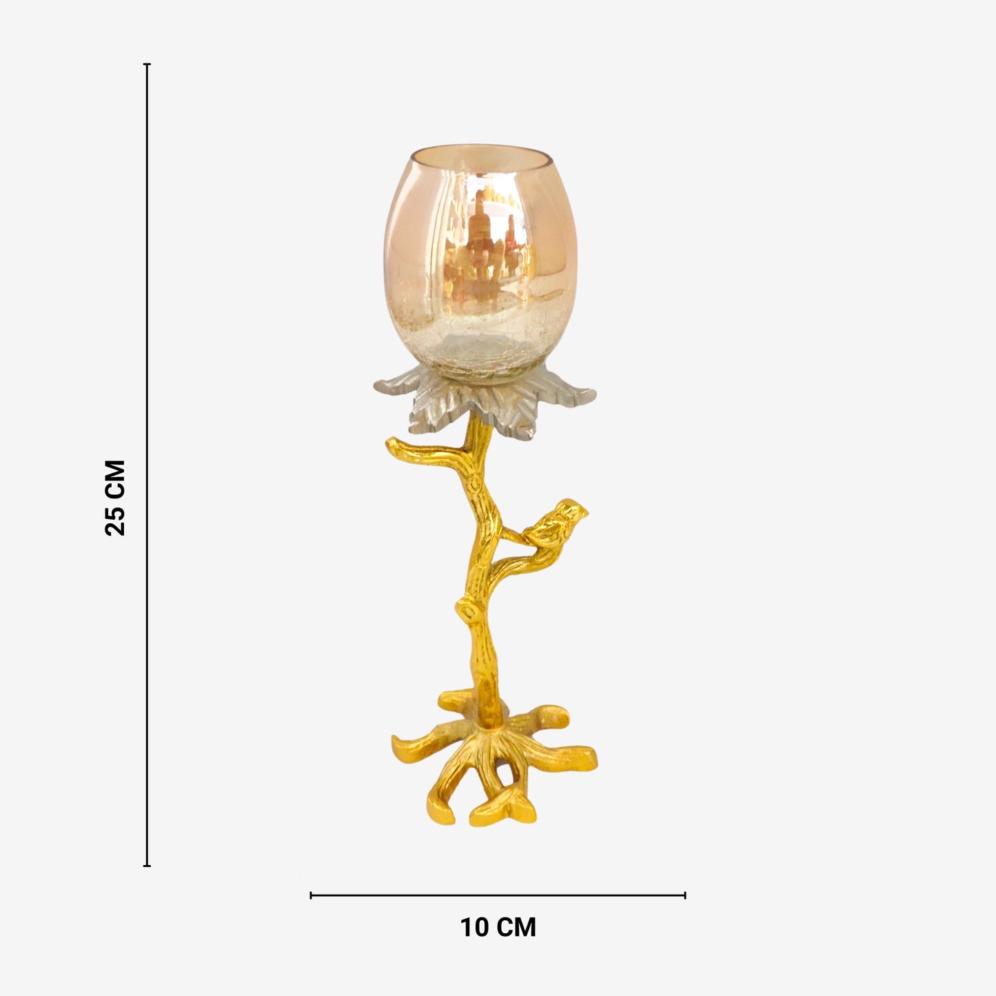 Shataj Decorative Aluminum Candle Stand with Glass in Gold