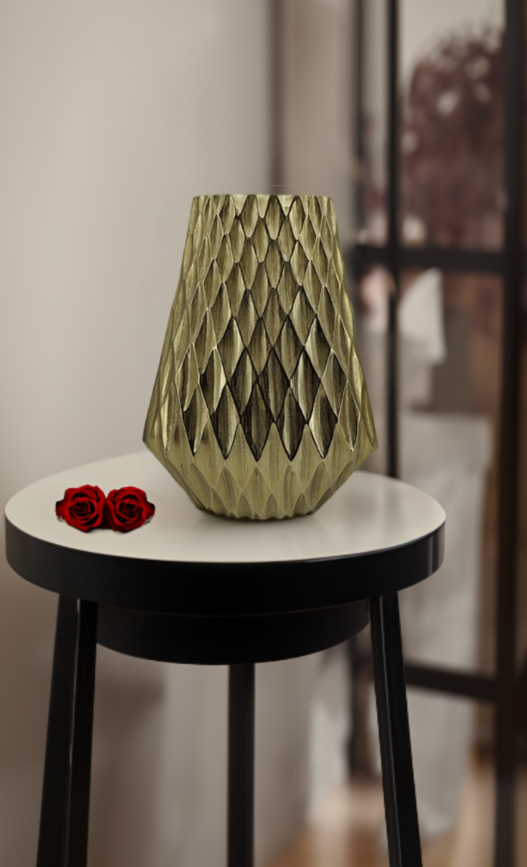 Shataj Decorative Aluminum Diamond Textured Vase in gold finish