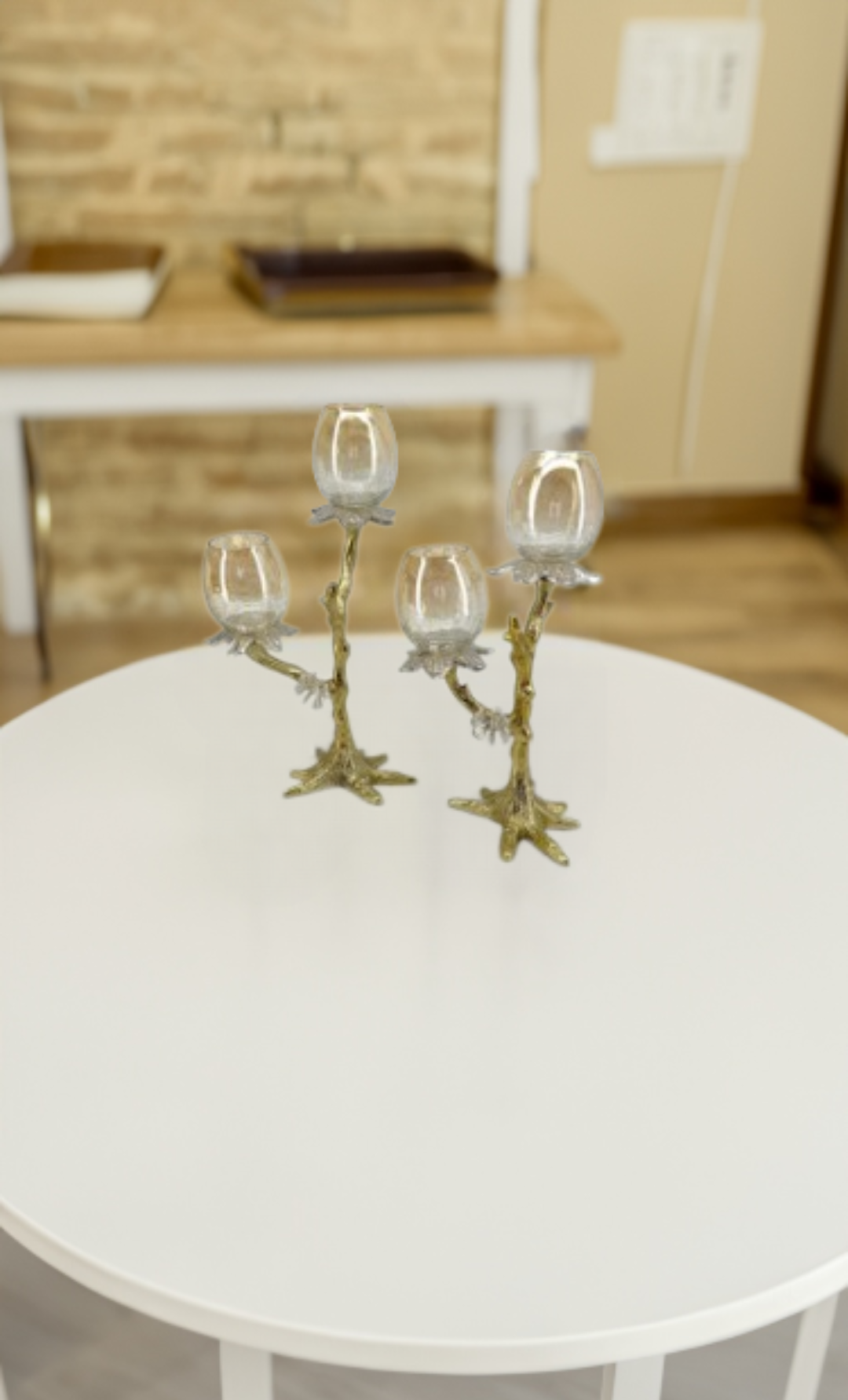 Shataj Decorative Aluminum Candle Stand with Glass in Gold