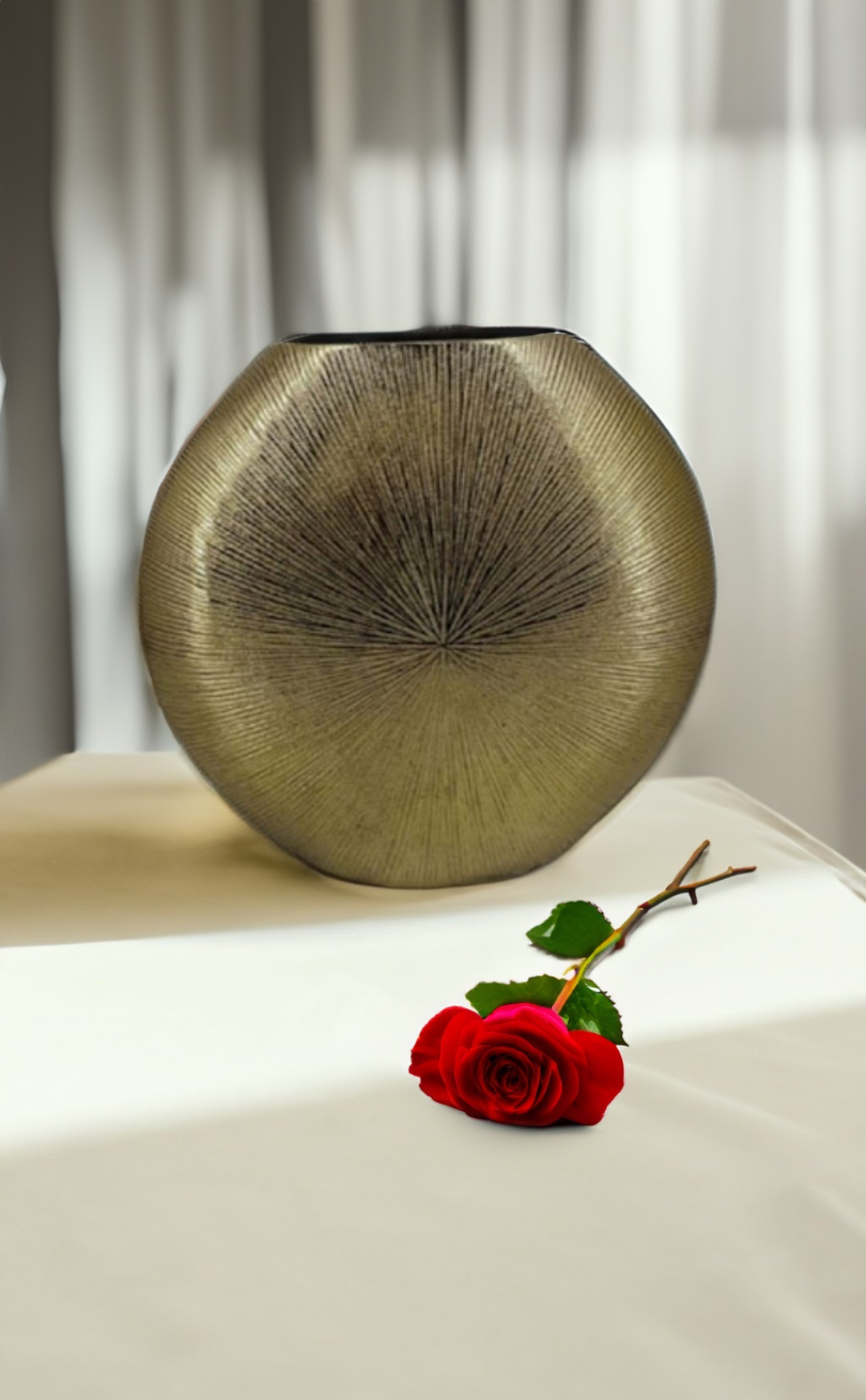 Shataj Decorative Aluminum Oval Vase in Gold Finish