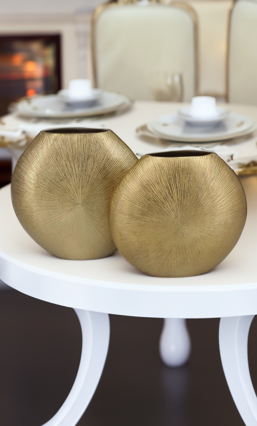 Shataj Decorative Aluminum Oval Vase in Gold Finish