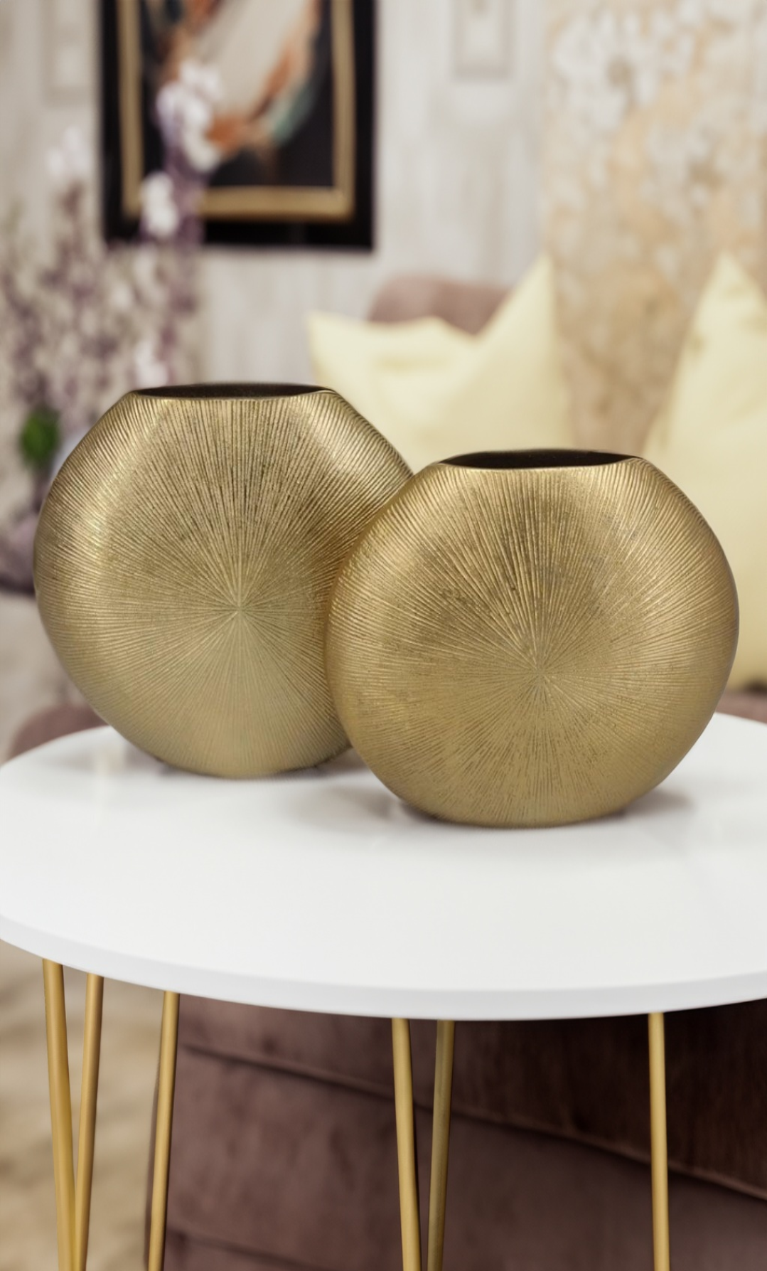 Shataj Decorative Aluminum Oval Vase in Gold Finish