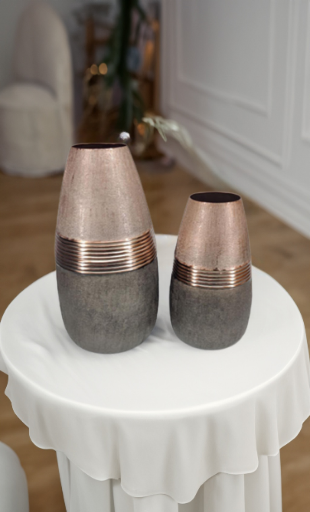 Shataj Decorative Aluminum Double Tone Copper Floor Vase