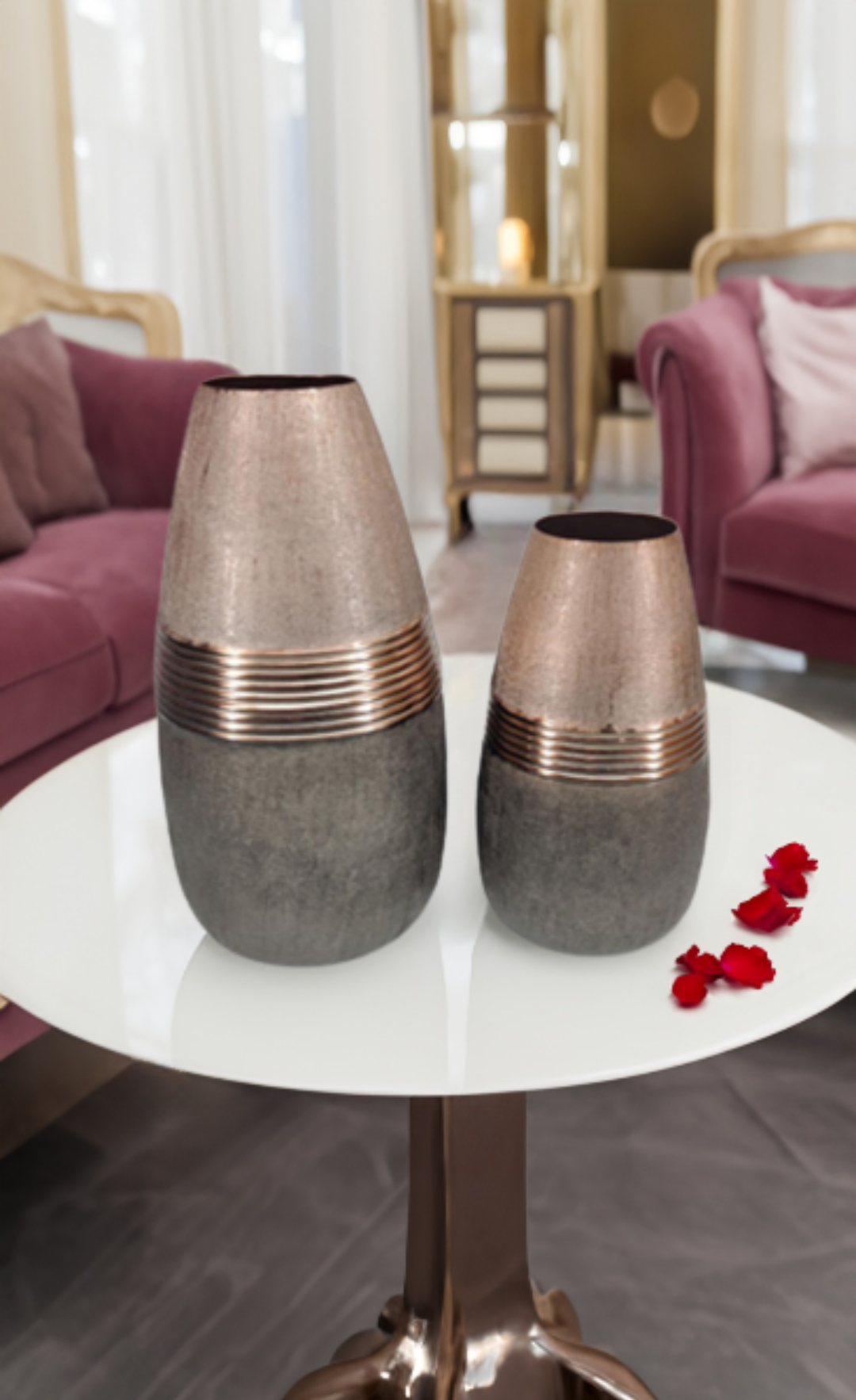 Shataj Decorative Aluminum Double Tone Copper Floor Vase