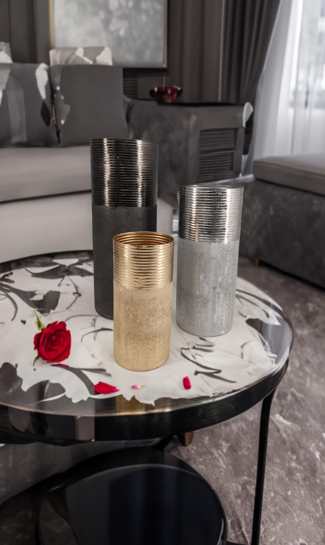 Shataj Decorative Aluminum Floor Vase - Cylinder Style