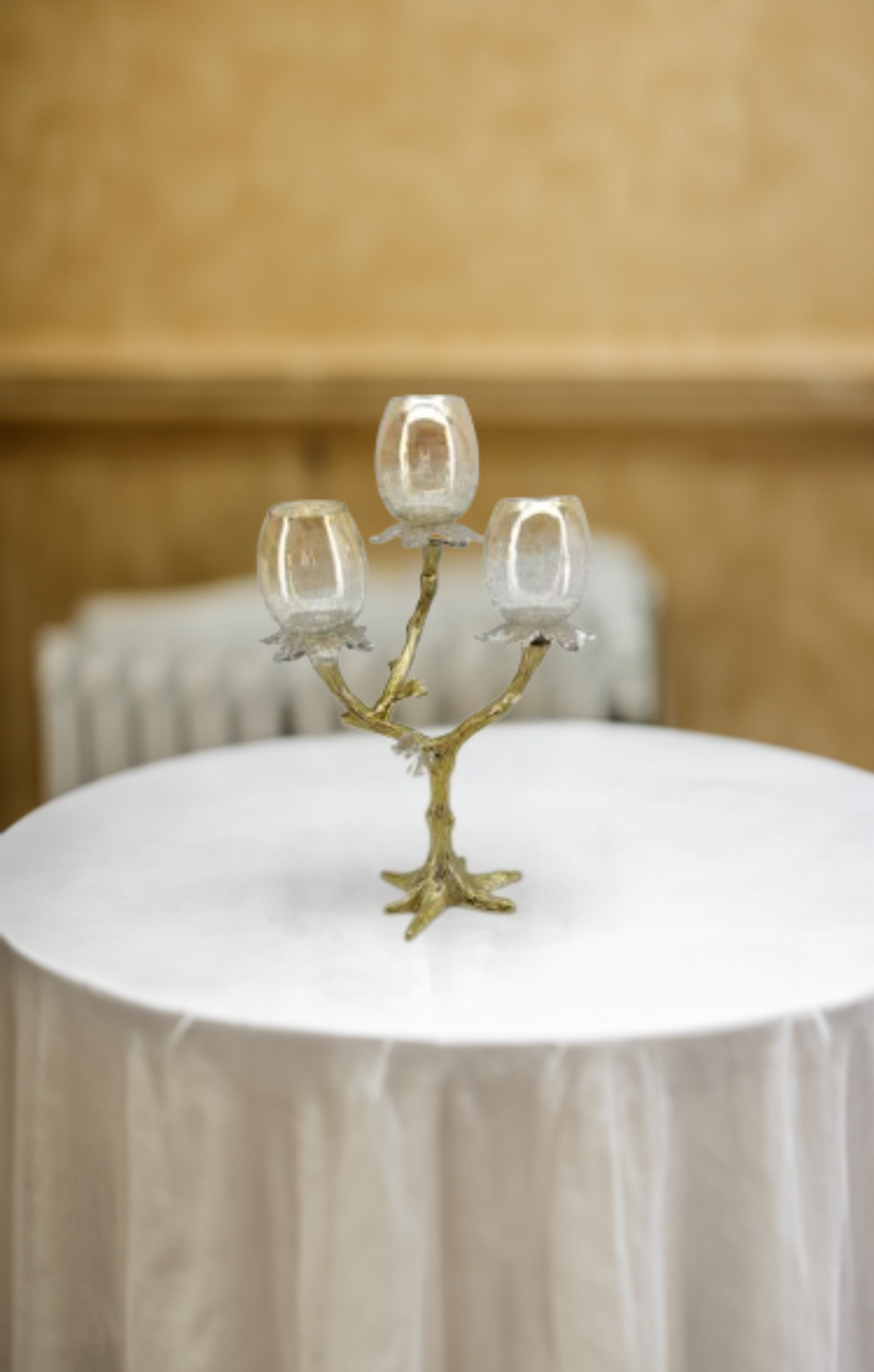 Shataj Decorative Aluminum Candle Stand with Glass in Gold