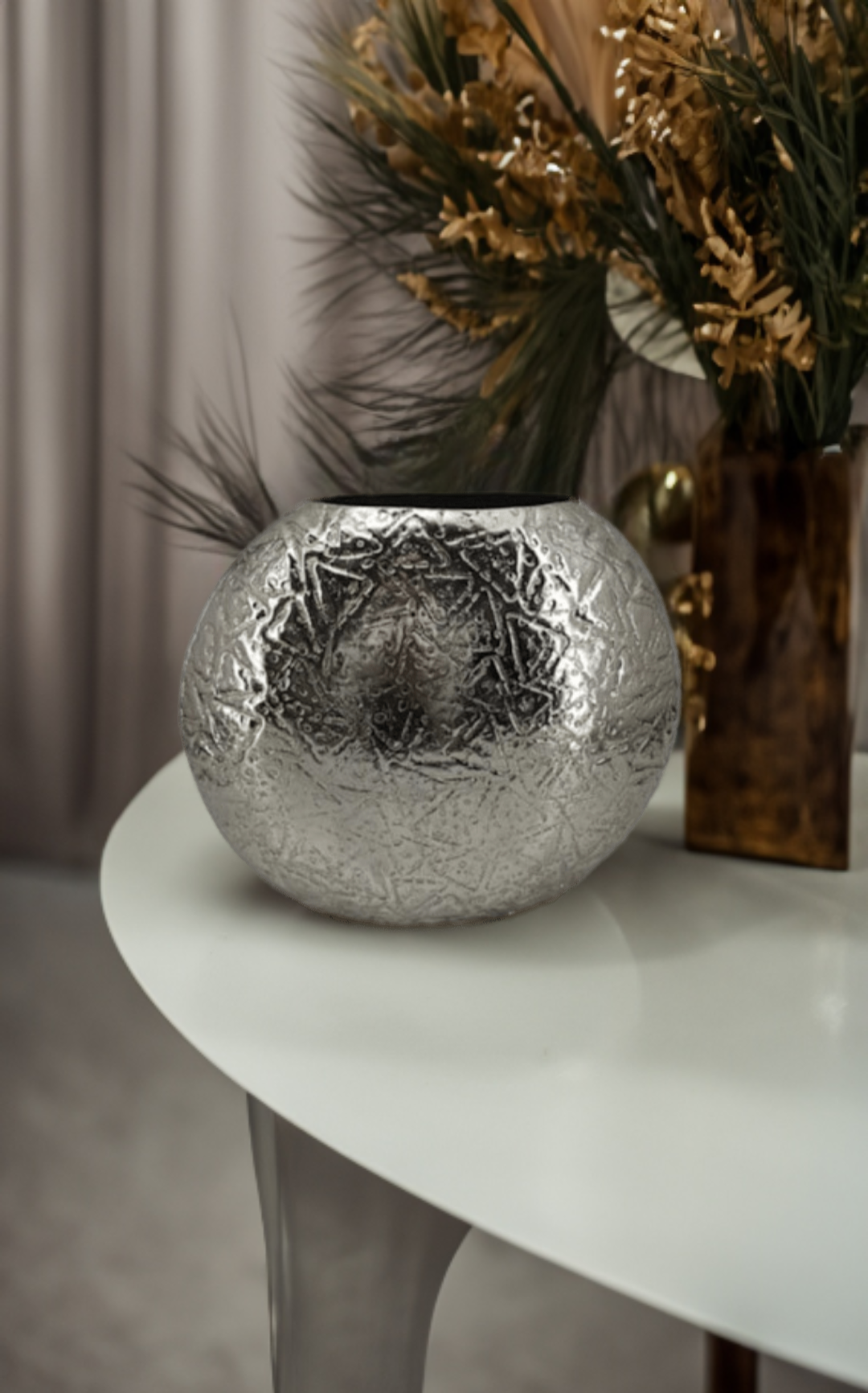 Shataj Decorative Textured Oval Vase-Antique Aluminum