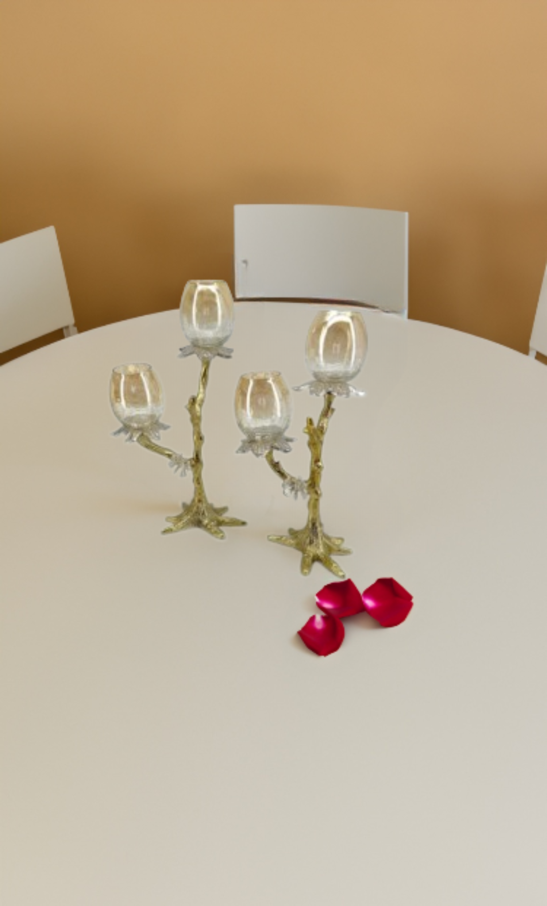 Shataj Decorative Aluminum Candle Stand with Glass in Gold