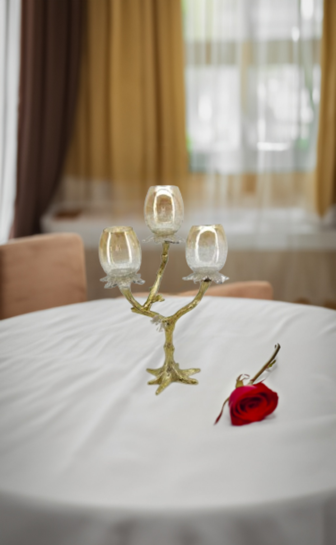 Shataj Decorative Aluminum Candle Stand with Glass in Gold