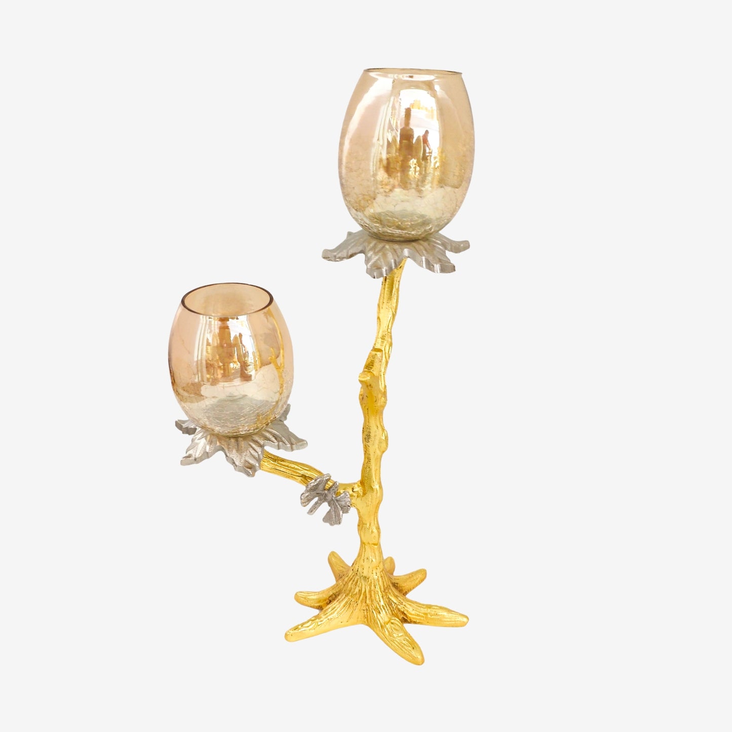 Shataj Decorative Aluminum Candle Stand with Glass in Gold