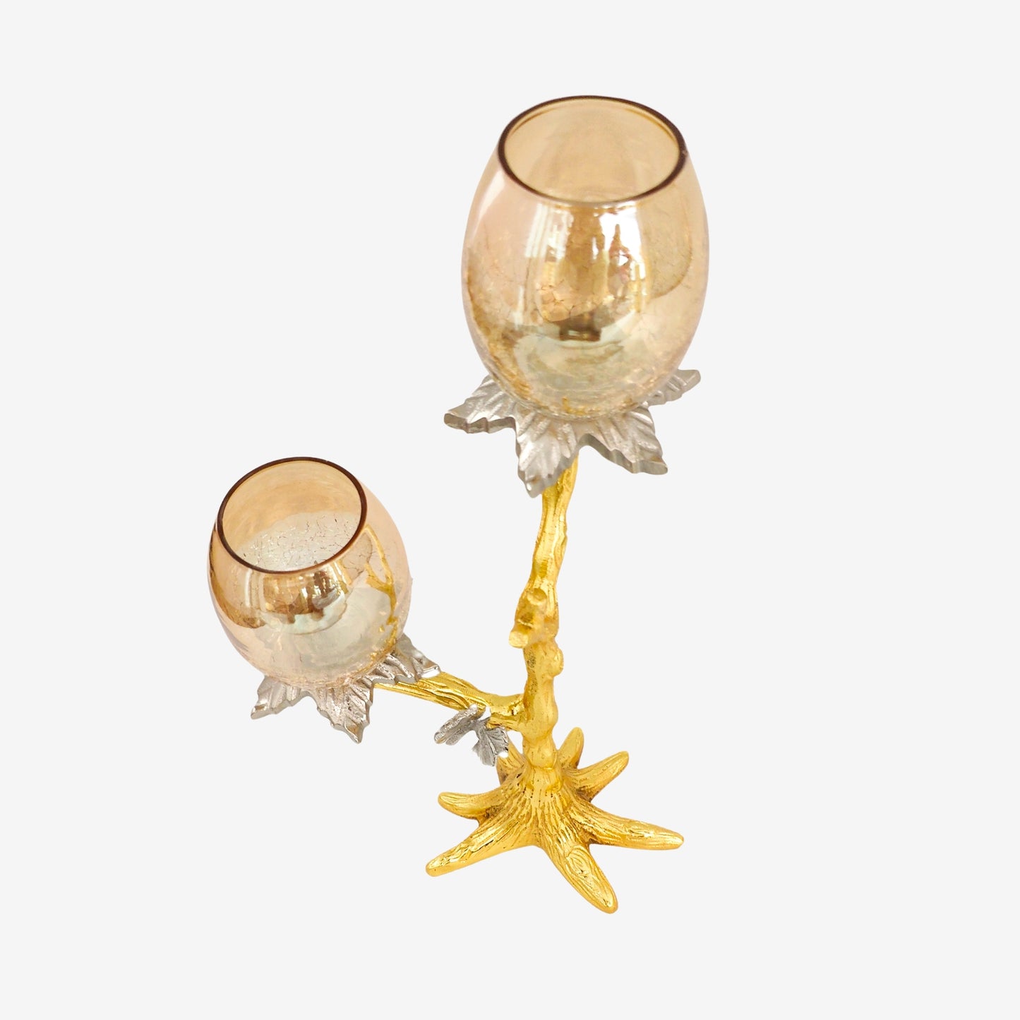 Shataj Decorative Aluminum Candle Stand with Glass in Gold