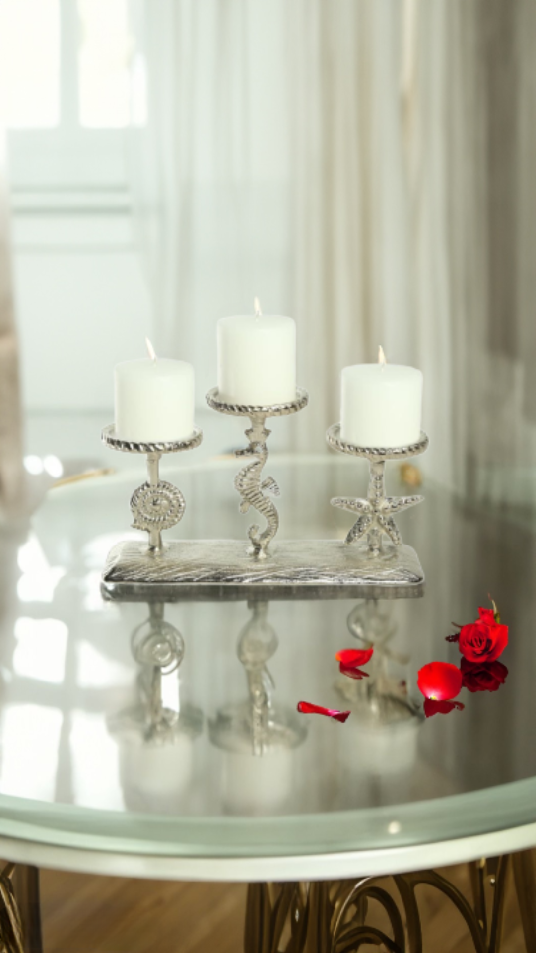 Shataj Decorative Aluminum Sea and Seahorse Tabletop Candlestand