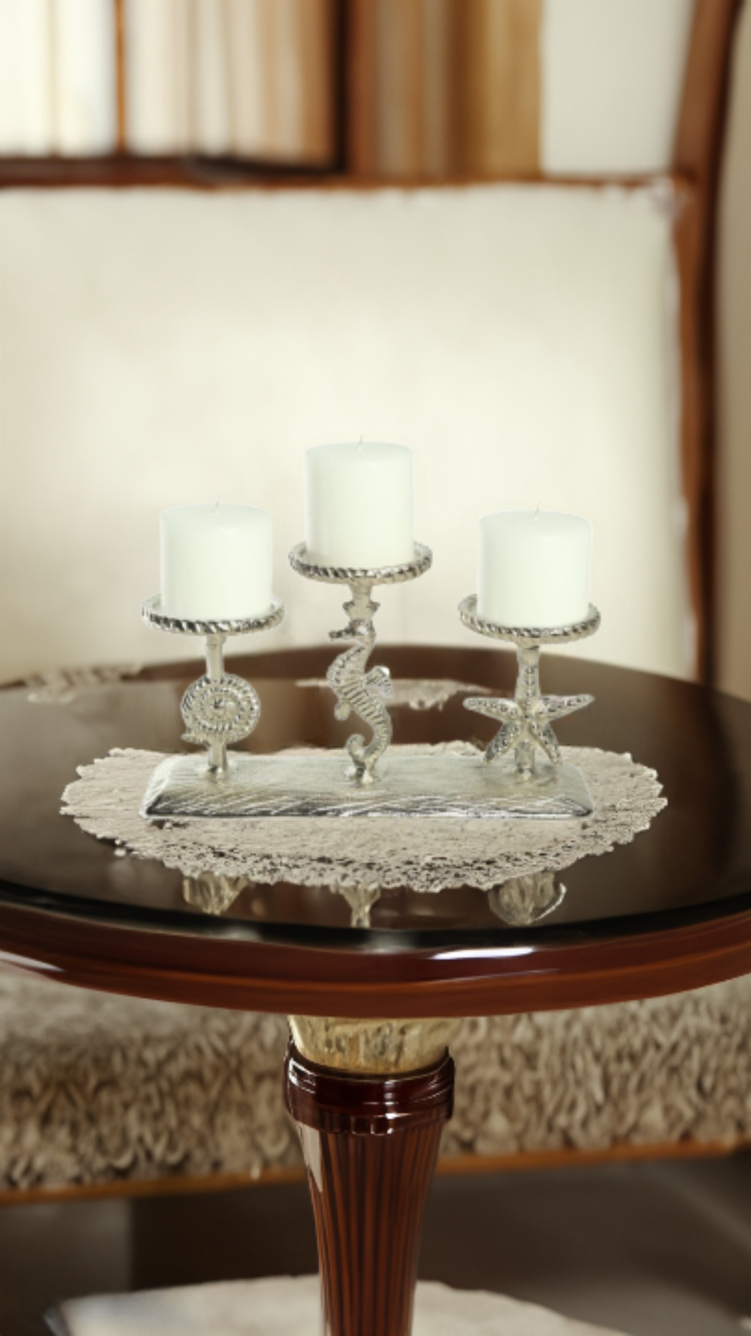 Shataj Decorative Aluminum Sea and Seahorse Tabletop Candlestand