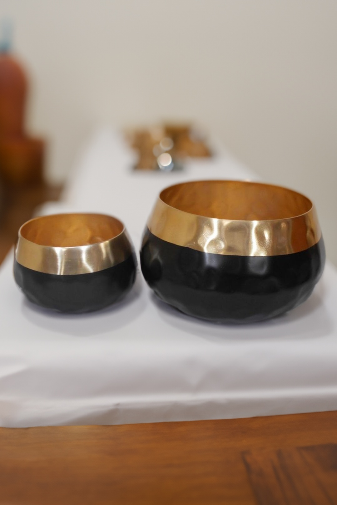 Shataj Decorative Aluminum Double Tone Gold and Black Bowl