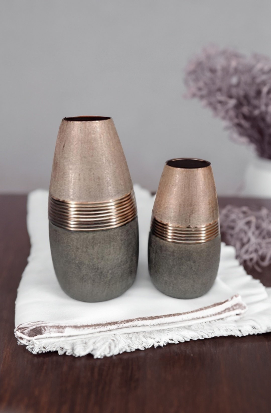 Shataj Decorative Aluminum Double Tone Copper Floor Vase