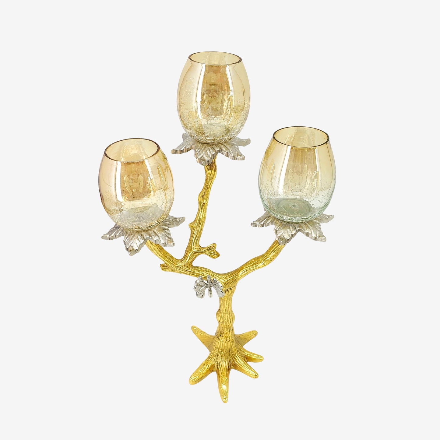 Shataj Decorative Aluminum Candle Stand with Glass in Gold