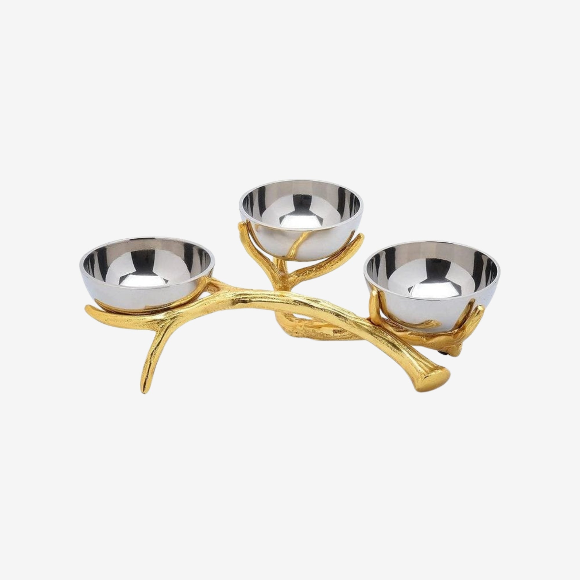 Shataj Decorative aluminum 3 bowls set with antique stand in gold