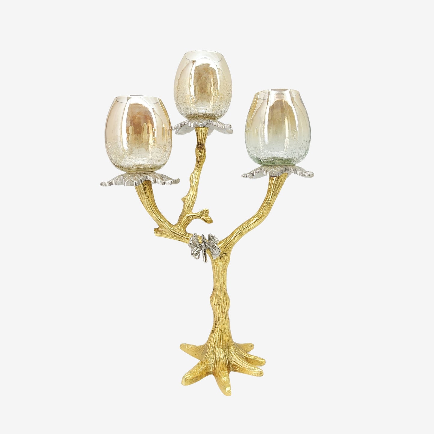 Shataj Decorative Aluminum Candle Stand with Glass in Gold