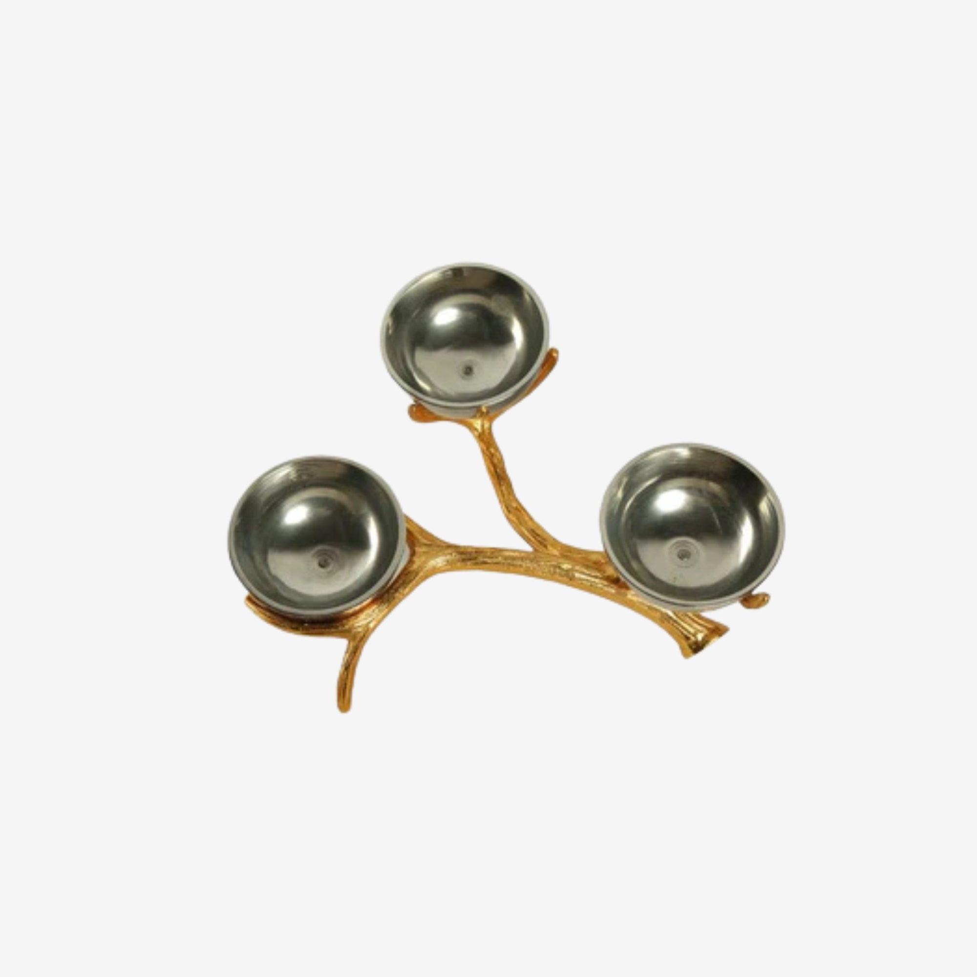 Shataj Decorative aluminum 3 bowls set with antique stand in gold