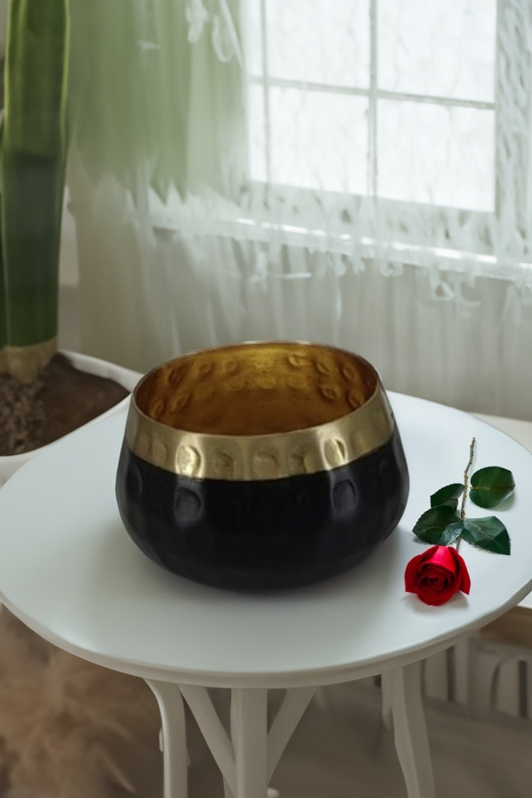 Shataj Decorative Aluminum Double Tone Gold and Black Bowl