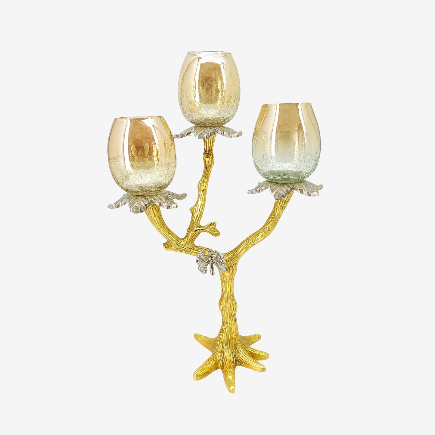 Shataj Decorative Aluminum Candle Stand with Glass in Gold