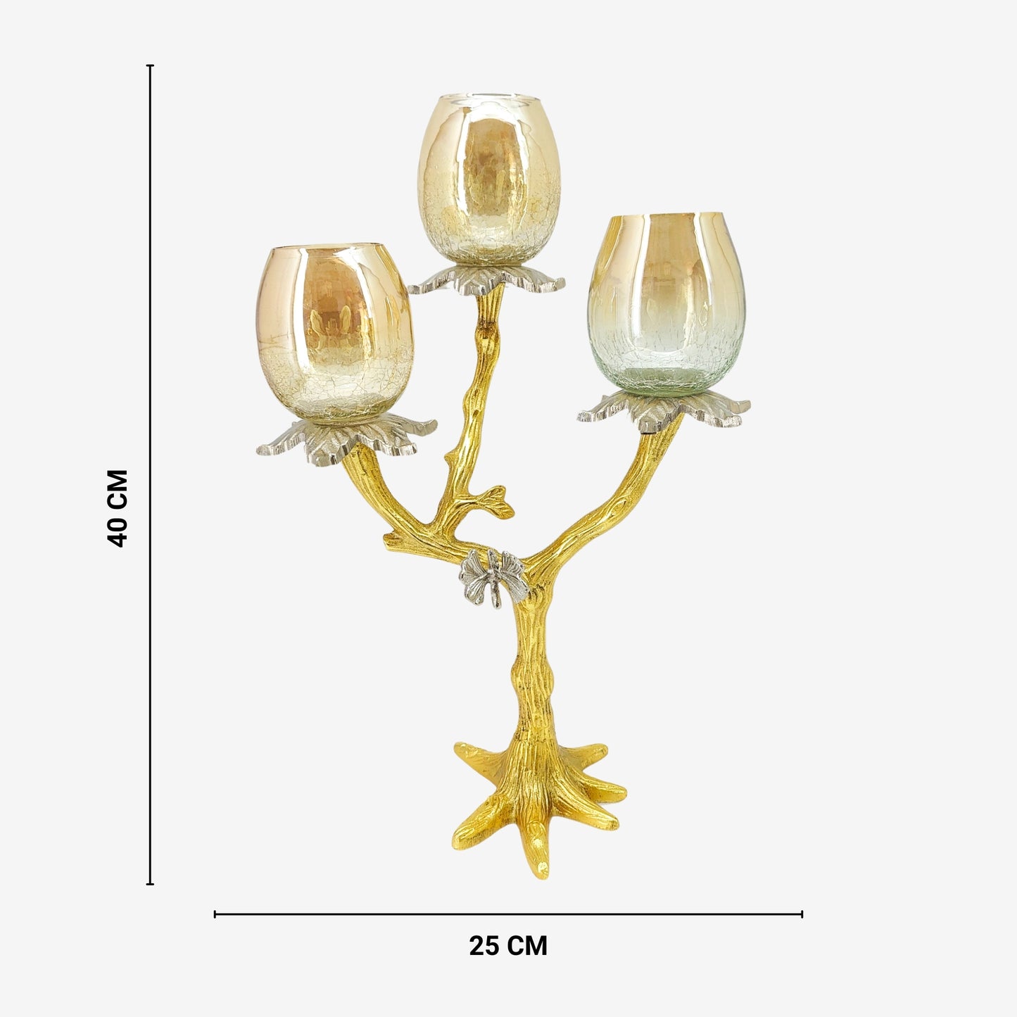 Shataj Decorative Aluminum Candle Stand with Glass in Gold