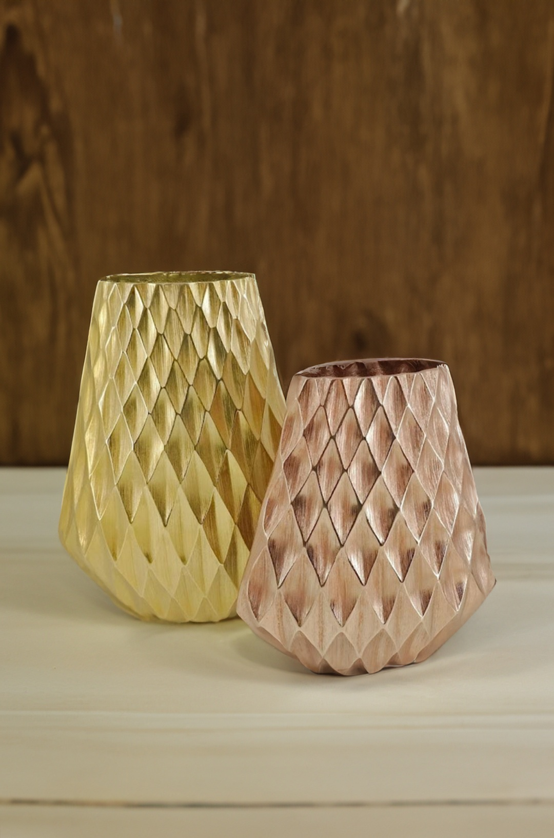 Shataj Decorative Aluminum Diamond Textured Vase in gold finish