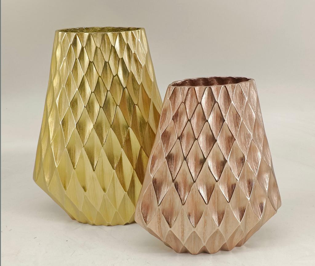 Shataj Decorative Aluminum Diamond Textured Vase in gold finish