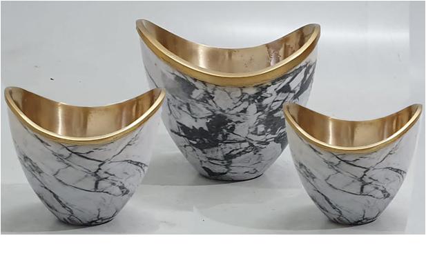 Shataj Decorative Aluminum Double Tone Gold and Enamel Bowl