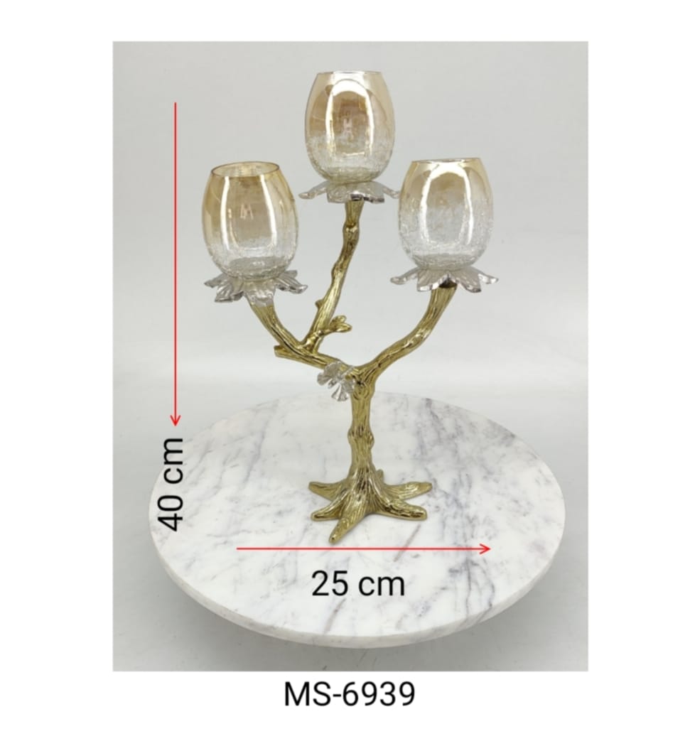 Shataj Decorative Aluminum Candle Stand with Glass in Gold