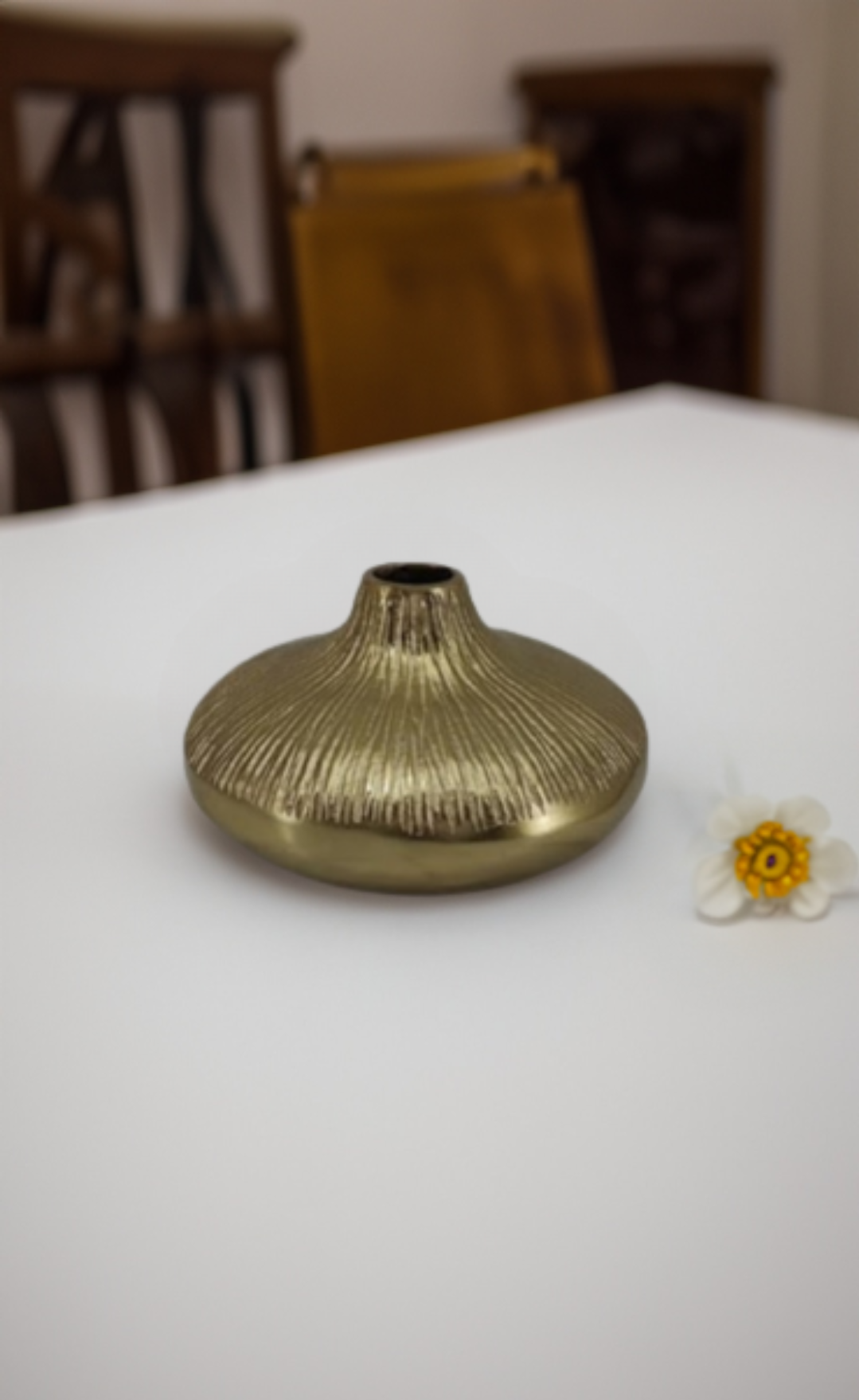 Shataj Decorative Aluminum flower table vase in gold finish