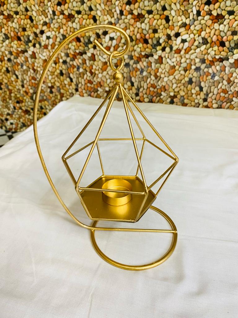 decorative metal golden lantern with stand