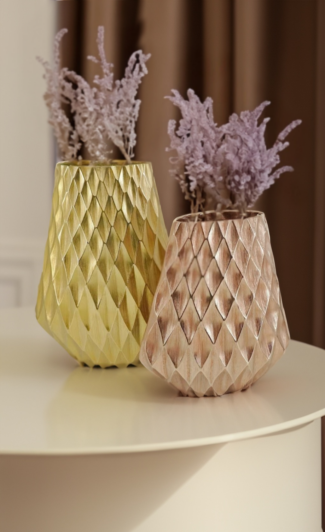 Shataj Decorative Aluminum Diamond Textured Vase in gold finish