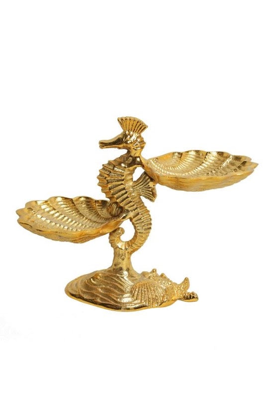 Shataj Decorative 2 Pot Sea Horse Dry Fruit Stand aluminum in gold finish