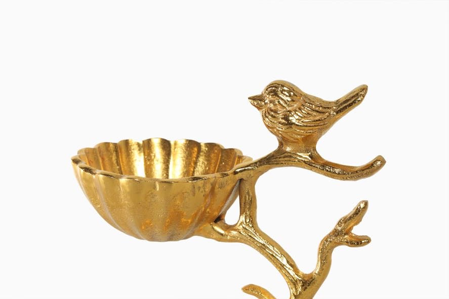 Shataj Decorative aluminum bird drive fruit stand in gold finish