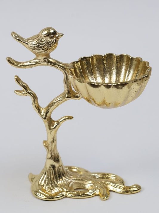 Shataj Decorative aluminum bird drive fruit stand in gold finish