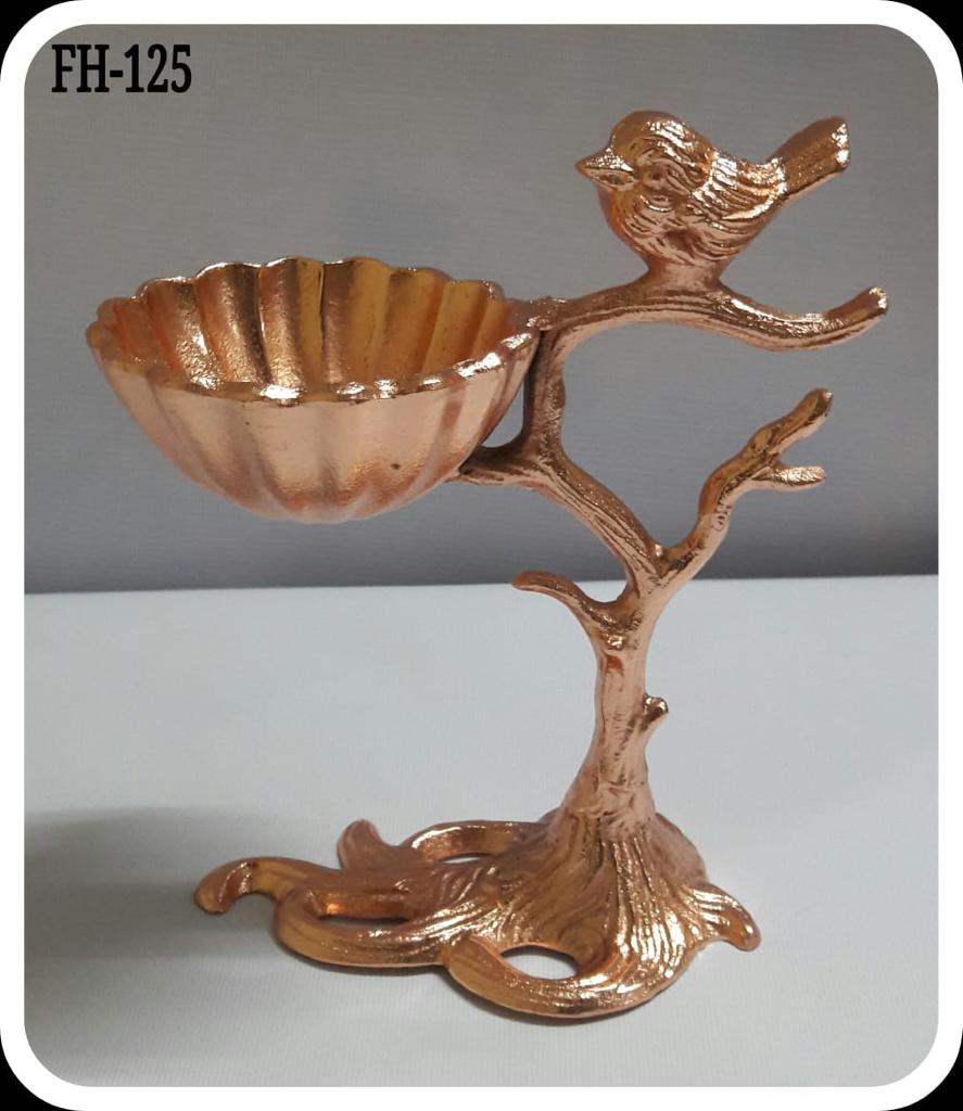 Shataj Decorative aluminum bird drive fruit stand in gold finish