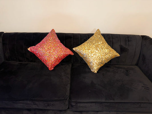 Shataj Decorative Linen Pillow covers with sparkles handwork - set of 2