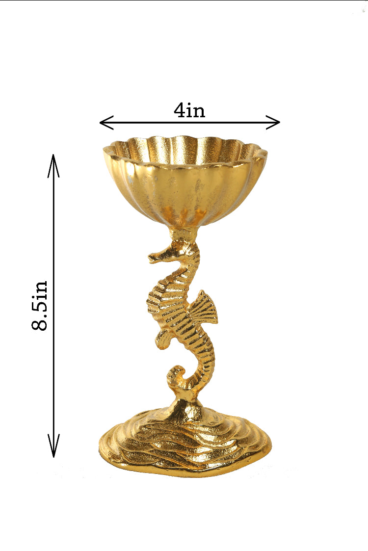 Shataj Decorative 1 Pot Sea Horse Dry Fruit Stand aluminum in gold finish