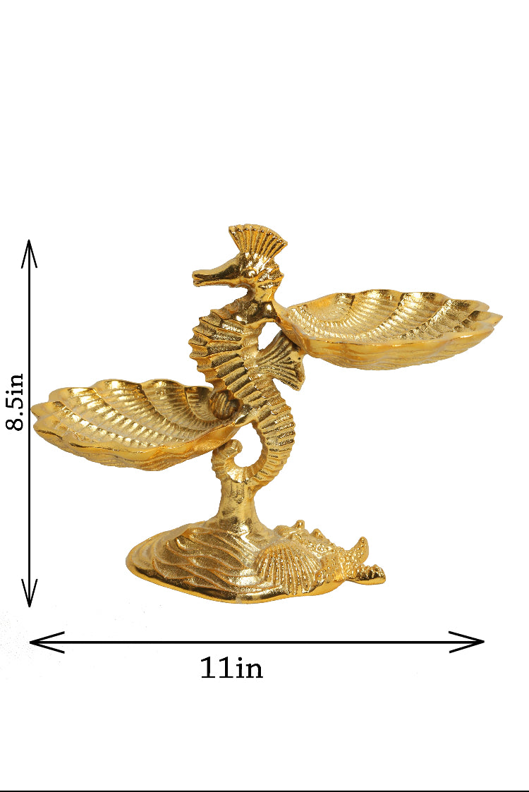 Shataj Decorative 2 Pot Sea Horse Dry Fruit Stand aluminum in gold finish