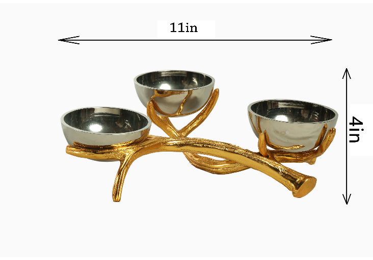 Shataj Decorative aluminum 3 bowls set with antique stand in gold and silver finish