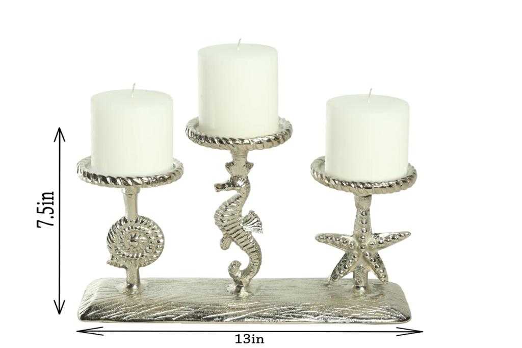 Shataj Decorative Aluminum Sea and Seahorse Tabletop Candlestand