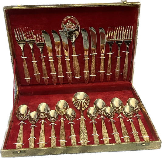 Shataj Designer Gold Plated Flatware 26 Pieces Set