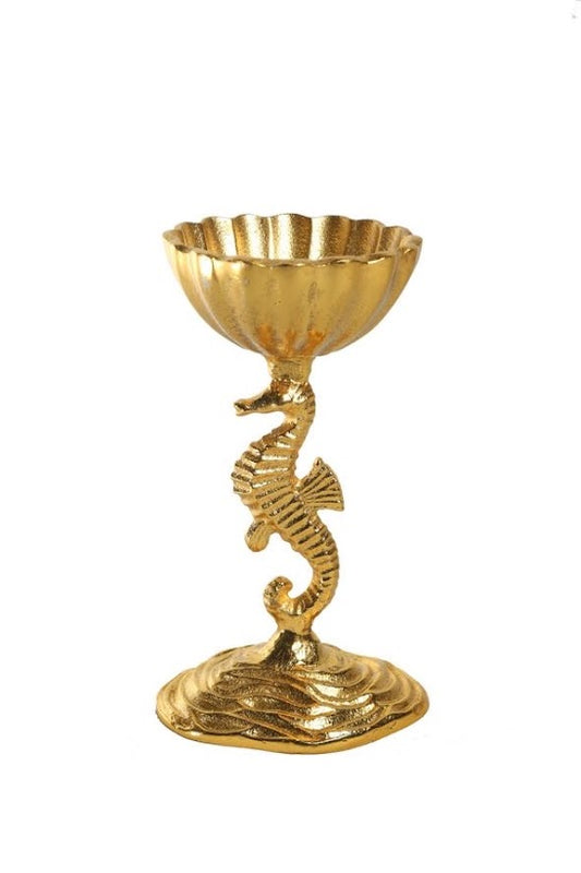 Shataj Decorative 1 Pot Sea Horse Dry Fruit Stand aluminum in gold finish